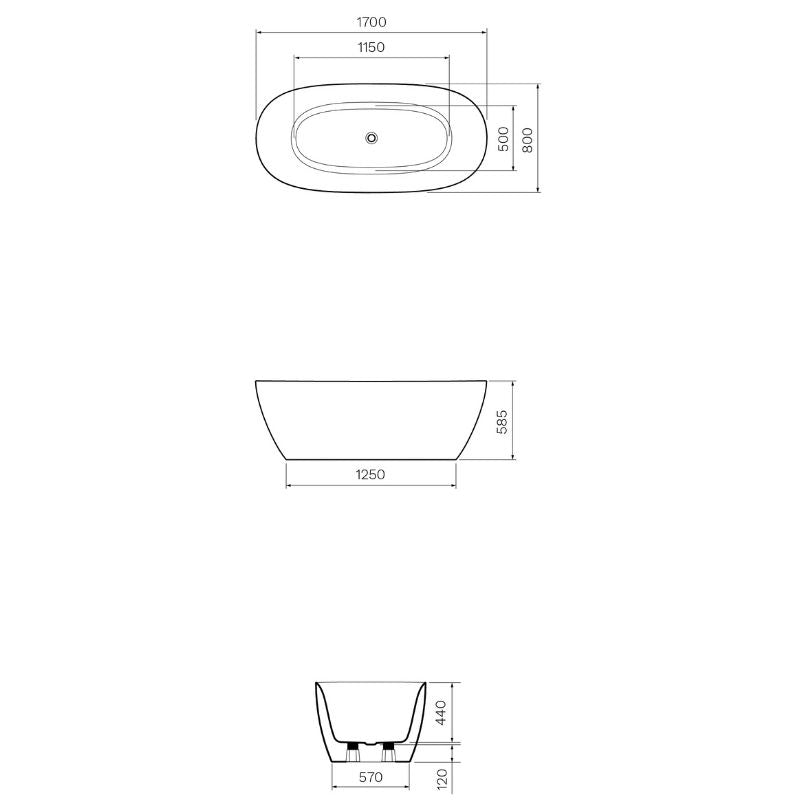 Ellisse 1700 Freestanding Bath - Lucite Acrylic Specification