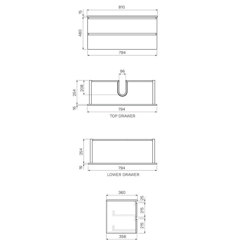 Evo Slim 800 Wall Mounted Cabinet with Ceramic Top Sand Plus 1TH Specifications