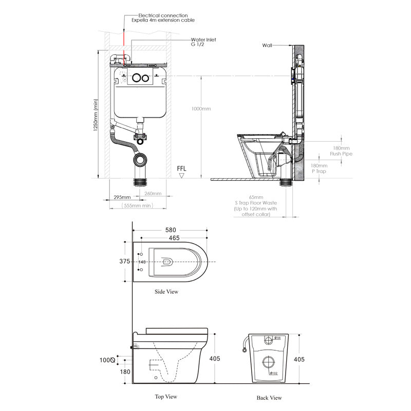 Expella Milu Odourless Classico In-Wall Floor Mounted Toilet Suite Specification