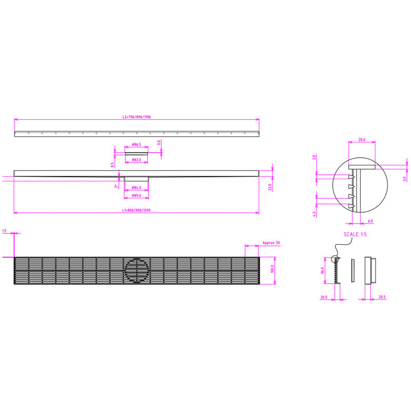 EzyFlow 1200 Linear Heelguard Channel Grate - Marine Grade 316 Stainless Steel | Specifications