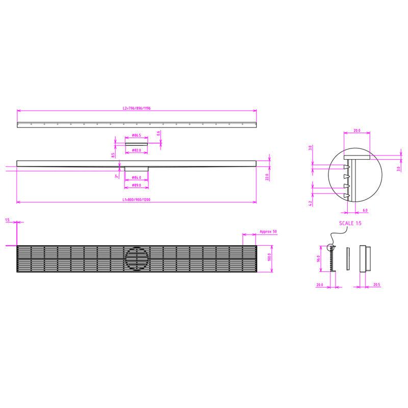 EzyFlow 800 Linear Heelguard Channel Grate - Marine Grade 316 Stainless Steel | Specs