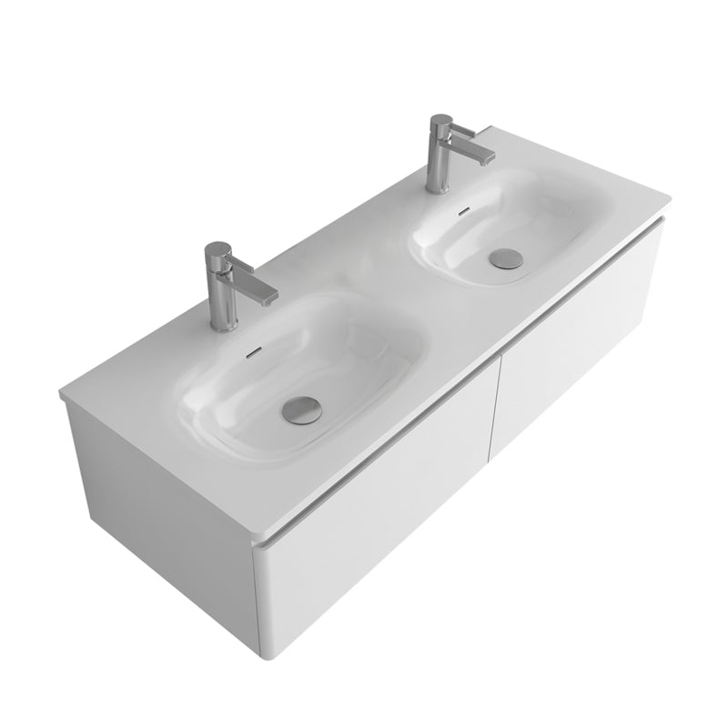 Parisi Flow 1200 Twin Wall Mounted Cabinet & Twin Washbasins 2 Drawers 1TH- Satin White