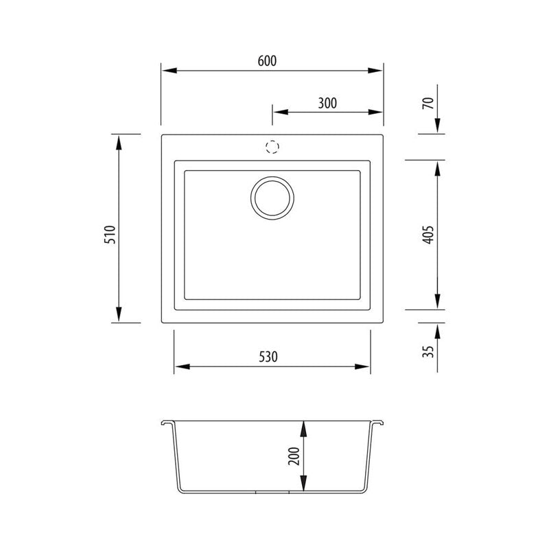 Oliveri Florence Black Large Bowl Topmount Sink Specification