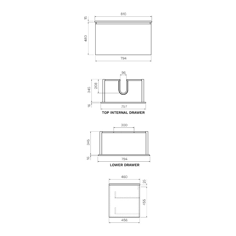 Parisi Forty Five 800 Wall Mounted Cabinet with Ceramic Top - Specification