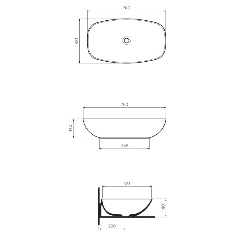 Parisi Nudaslim 75 Bench Ceramic Bench Basin Specification