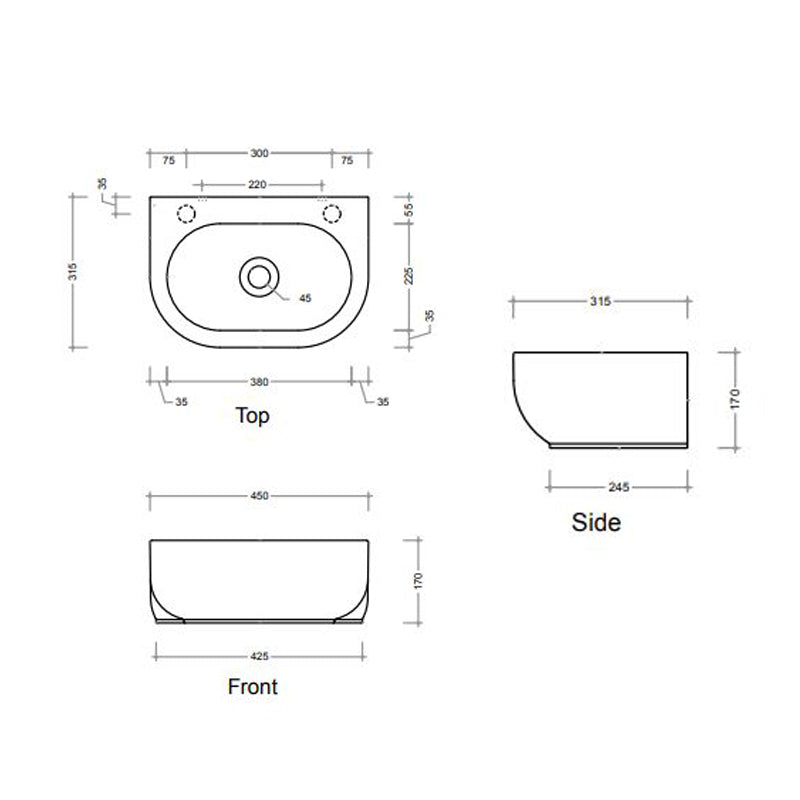 Parisi Pass 31 Wall Basin 1TH Specification