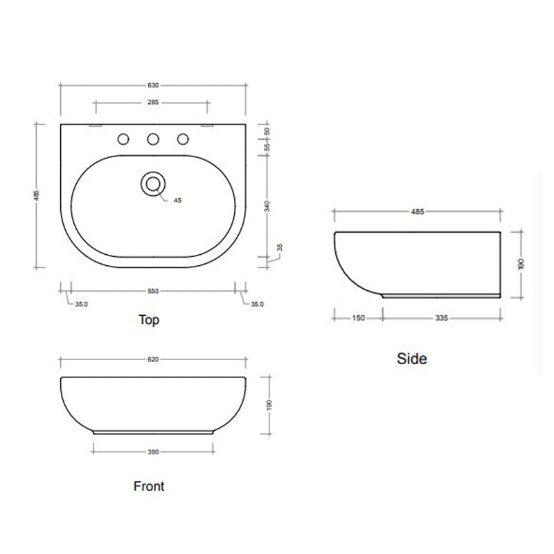 Parisi Pass 62 Wall Basin NTH Specification