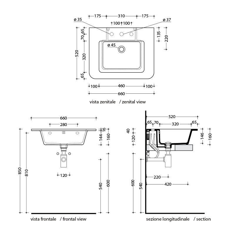 Parisi Volo Console Basin with Metal Frame