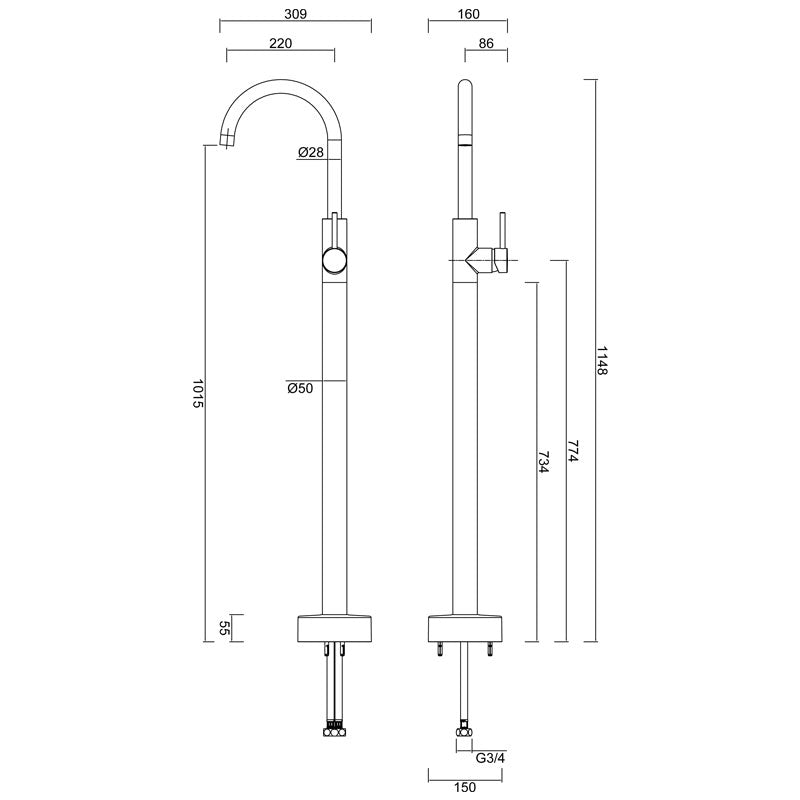 Gareth Ashton Lucia Bath Filler - Gun Metal Specification