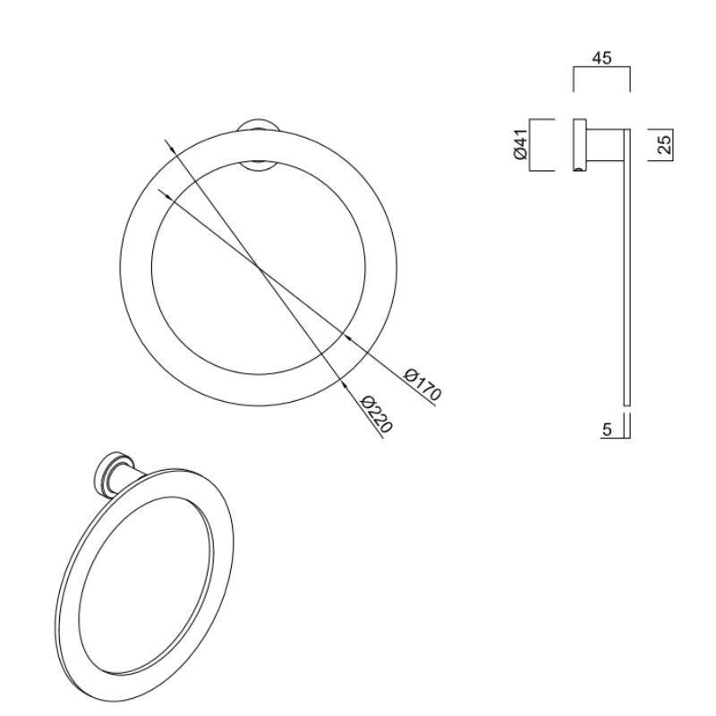 The Premium Towel Ring in Brushed Nickel from Gareth Ashton. Spec