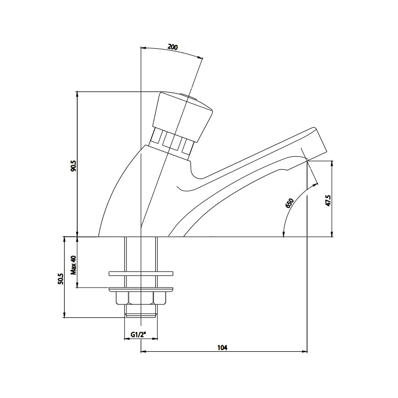 Gentec Timed Flow Single Temperature Pillar Tap Specifications