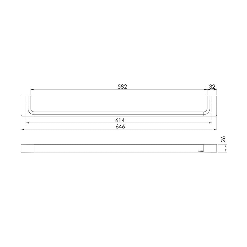 Phoenix Gloss Single Towel Rail 600mm - Brushed Nickel