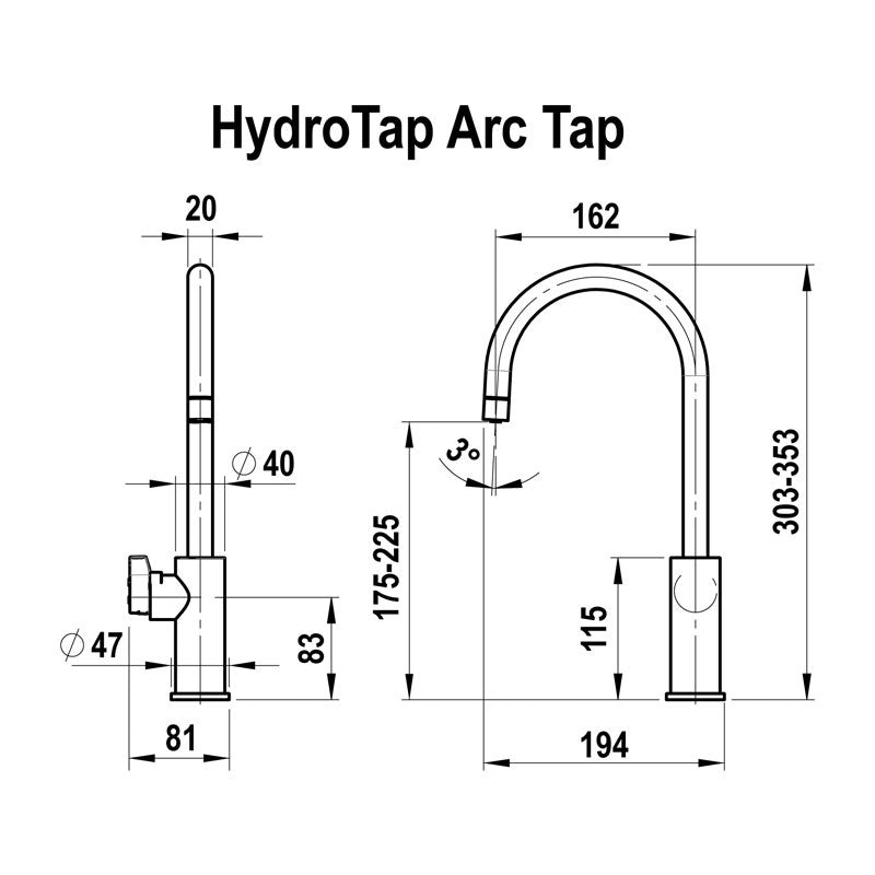 Zip Hydrotap G5 Arc Bright Chrome H52783 Specification