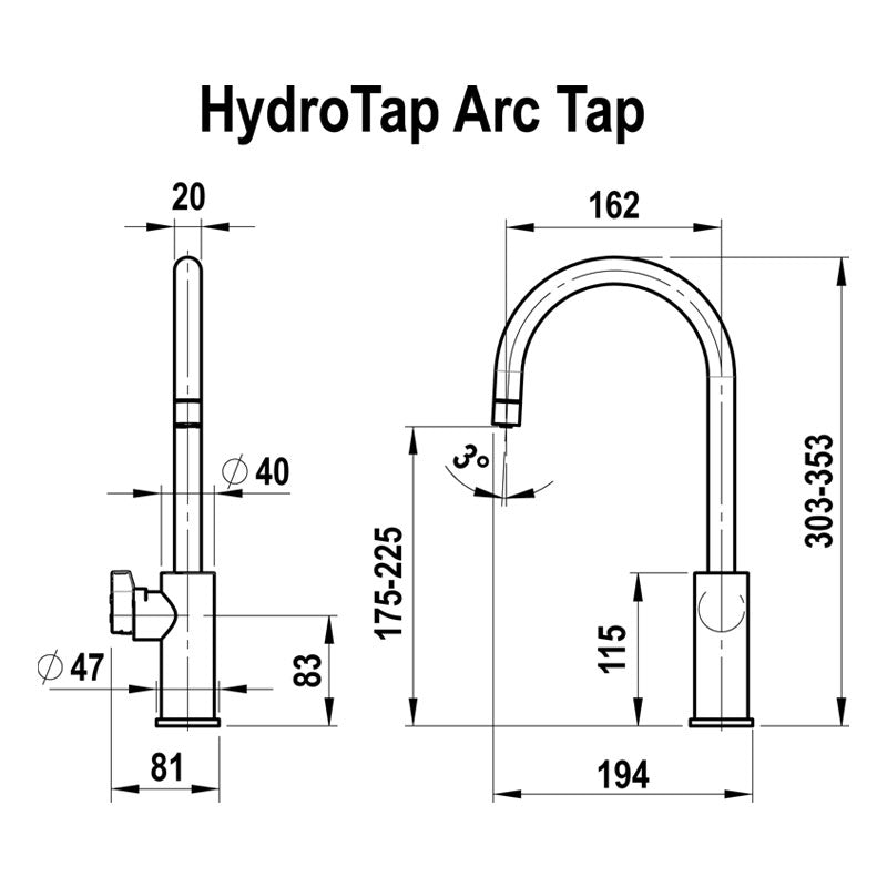 Zip Hydrotap G5 Arc Matte Black Chilled and Boiling H52784Z3 Specification