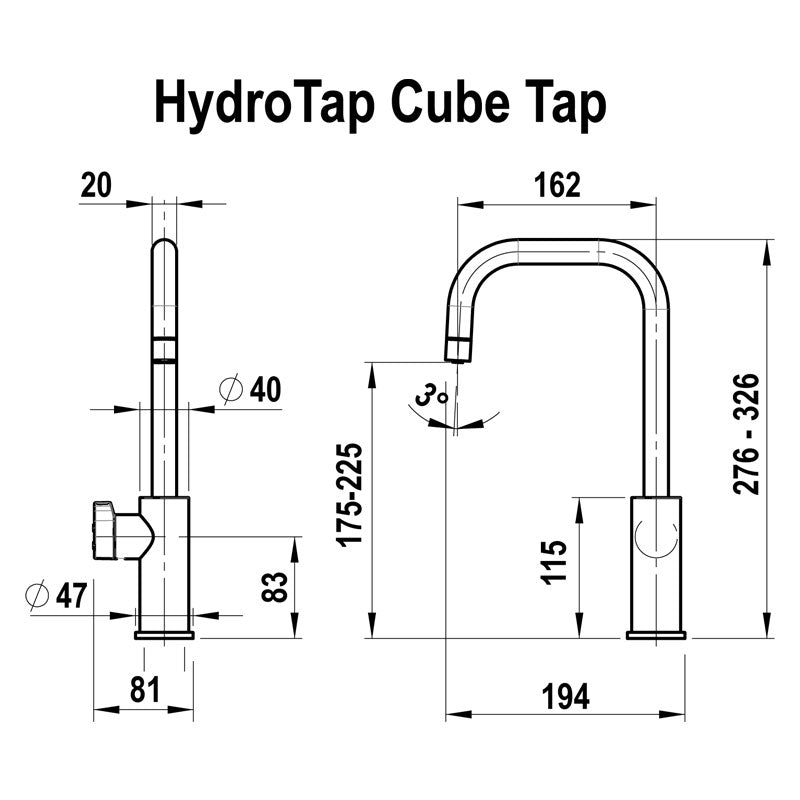 Zip Hydrotap G5 Cube Brushed Nickel H53783Z11 Specification