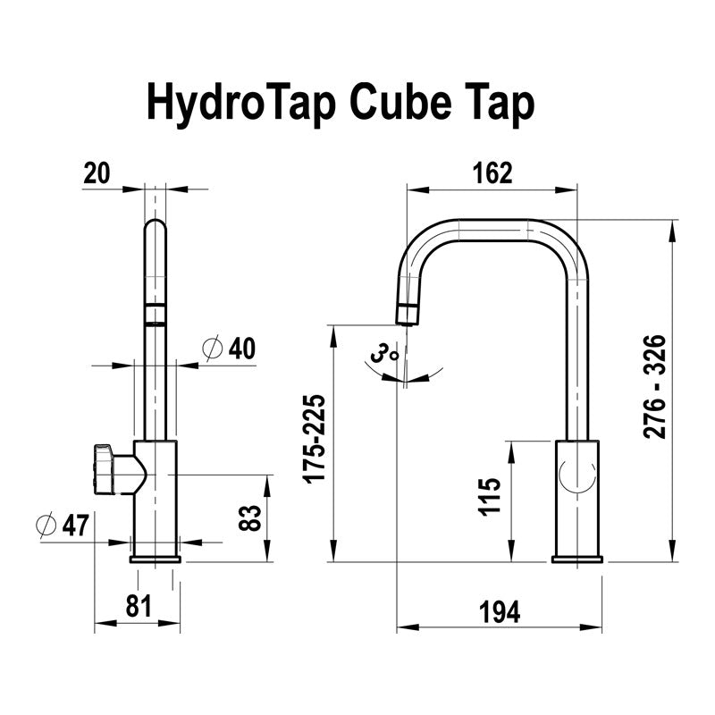 Zip Hydrotap G5 Cube Bright Chrome Chilled and Boiling H53784 Specification