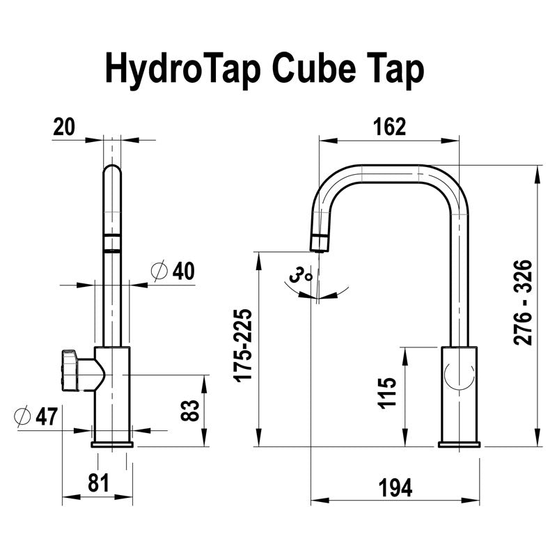 Zip Hydrotap G5 Cube Bright Chrome Boiling and Ambient H53785 Specification