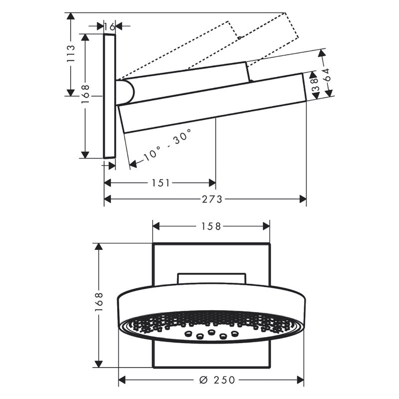 Hansgrohe Rainfinity Overhead shower 250 3jet with Wall Connector Specification