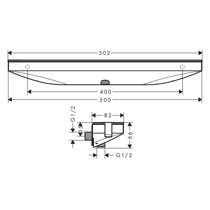 Hansgrohe Rainfinity Wall Outlet Porter 500 with Shower Holder and Shower Shelf Left Specification