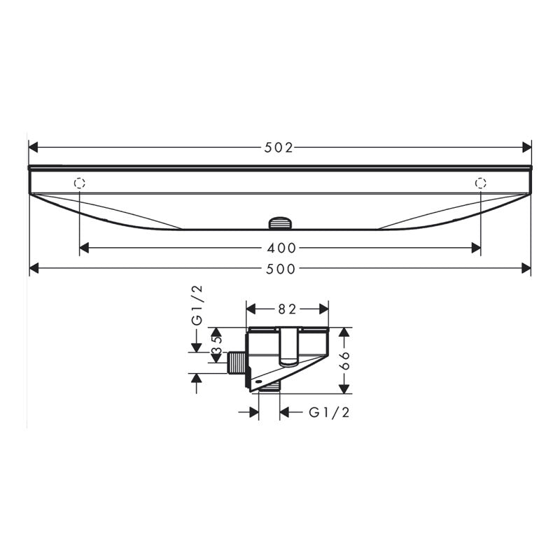 Hansgrohe Rainfinity Wall Outlet Porter 500 with Shower Holder and Shelf Right Specification