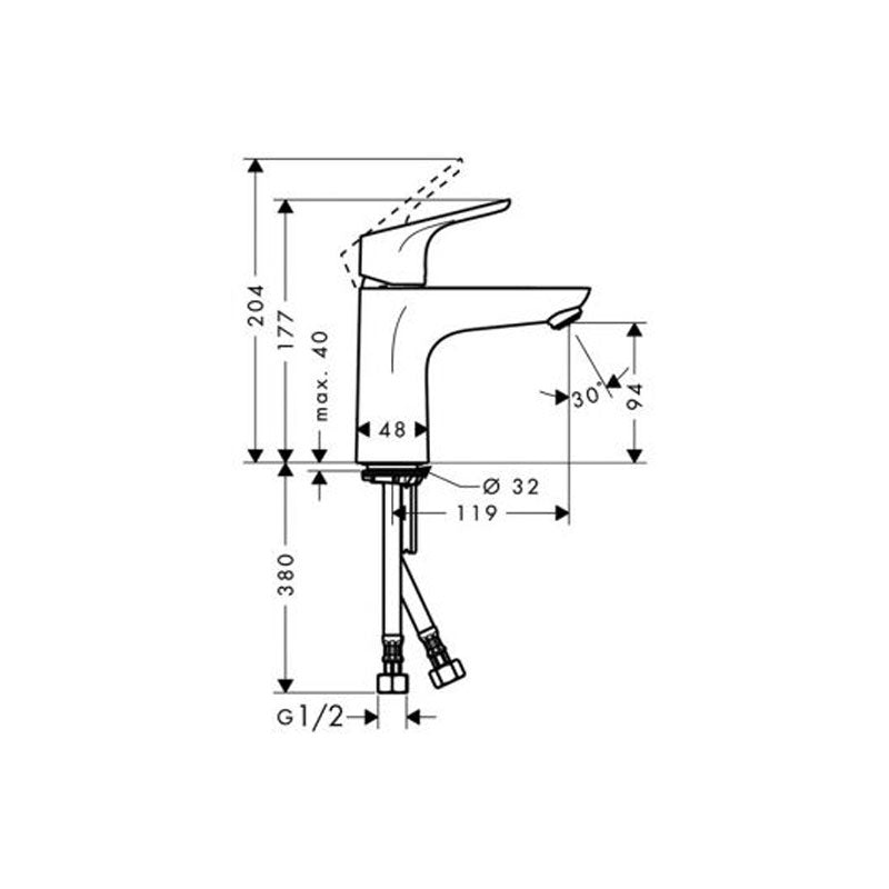 Hansgrohe Focus Single Lever Basin Mixer 100mm Specification