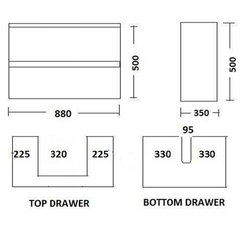 Ledin Havana 900 Ensuite Drawer Unit - White Wall Hung with Ceramic Top