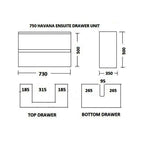 Ledin Havana 750 Ensuite Drawer Unit - White Wall Hung with Solid Surface Top & Ceramic Basin