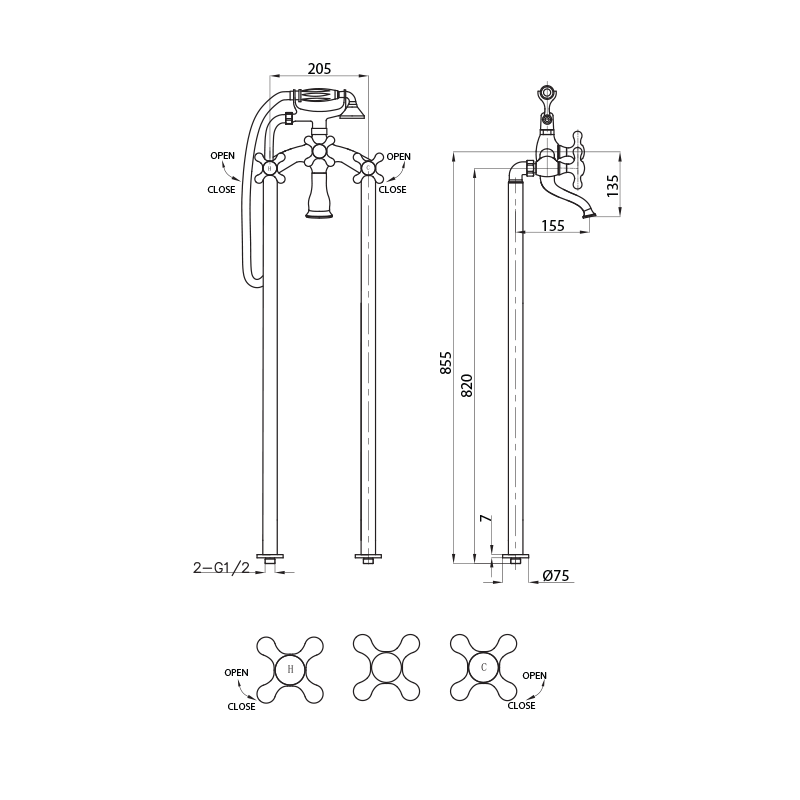 Parisi Hermitage Bath Filler with Hand Shower