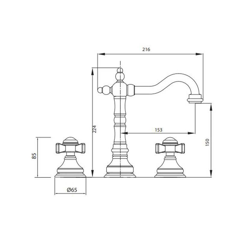 Parisi Hermitage Basin /Bath Hob Set Chrome (Cross Handle) Specification