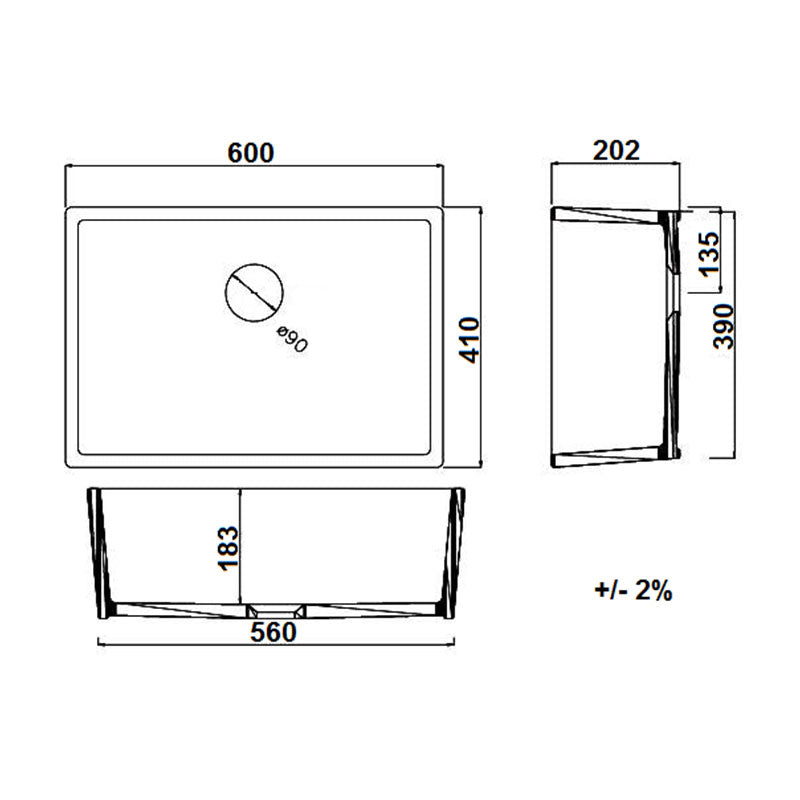 Turner Hastings Galdor 60 x 41 Fine Fireclay Sink Specification