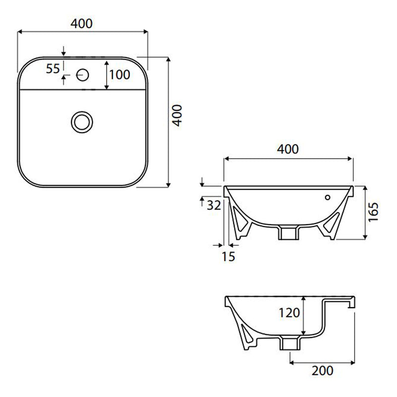 Parisi Gio Evolution 40 Inset Basin 1TH (400x400x165mm) Specification