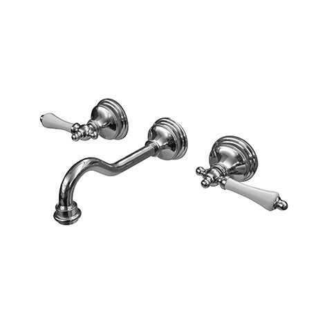 Parisi Hermitage Basin/Bath Wall Set with 200mm Spout (White Lever Handle) - Pewter