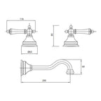 Parisi Hermitage Basin/Bath Wall Set with 200mm Spout (White Lever Handle) - Pewter Specification