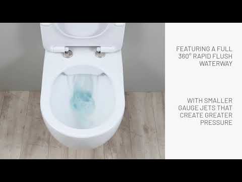Studio Bagno Milady Gloss White Wall Faced Toilet Including OLI 74 (Pneumatic) Cistern Package & Brushed Stainless Steel Button - MIL002 + 601602/PN + OL093399