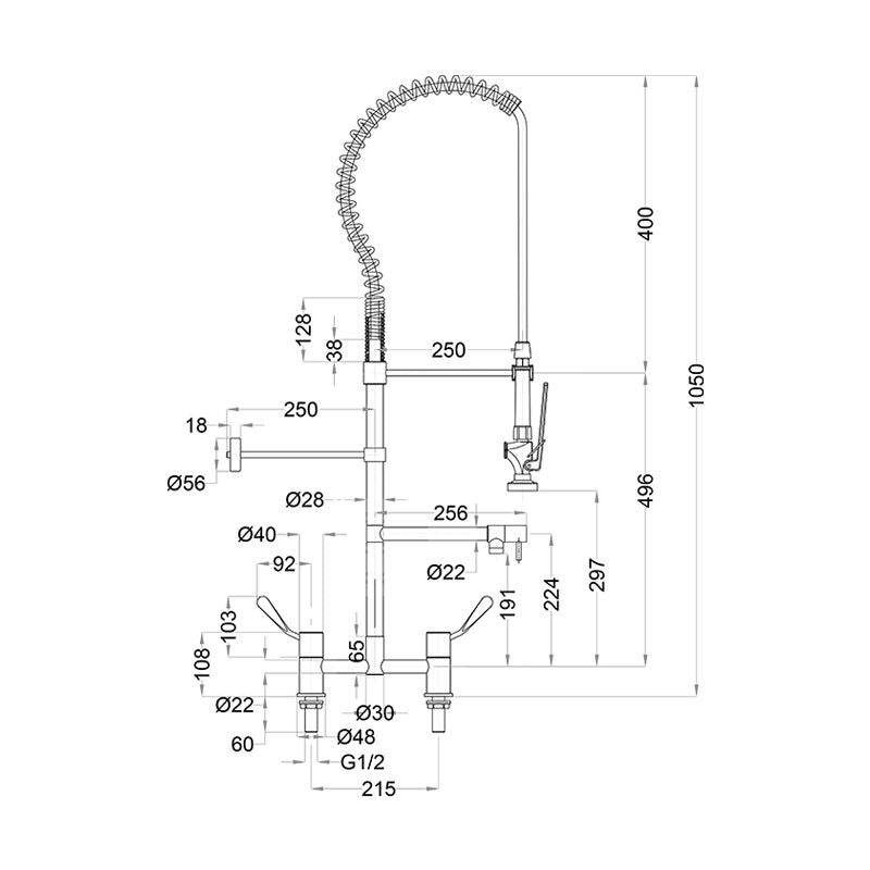 Gentec JETFLO Pre Rinse Unit with Pot Filler & 100mm Lever Controls Specification