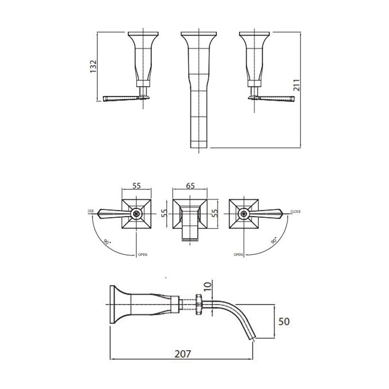 Parisi Jazz Lever Wall Basin Set with Spout Specification