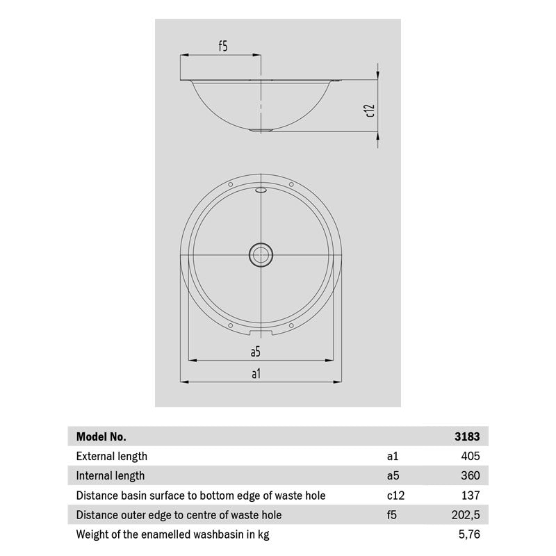 Kaldewei Classic Undercounter Basin 420mm Specification