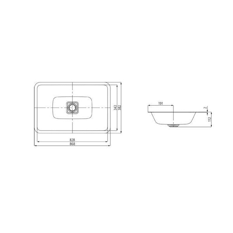 Kaldewei Cono Undercounter Basin 869 x 382 Specification