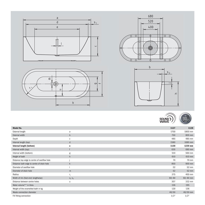 Kaldewei Meisterstucke Centro Duo Freestanding Bath Spec