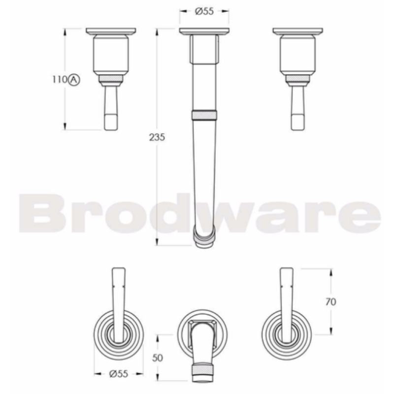 Brodware Industrica Wall Set - Metal Lever Handles 230mm Spec

