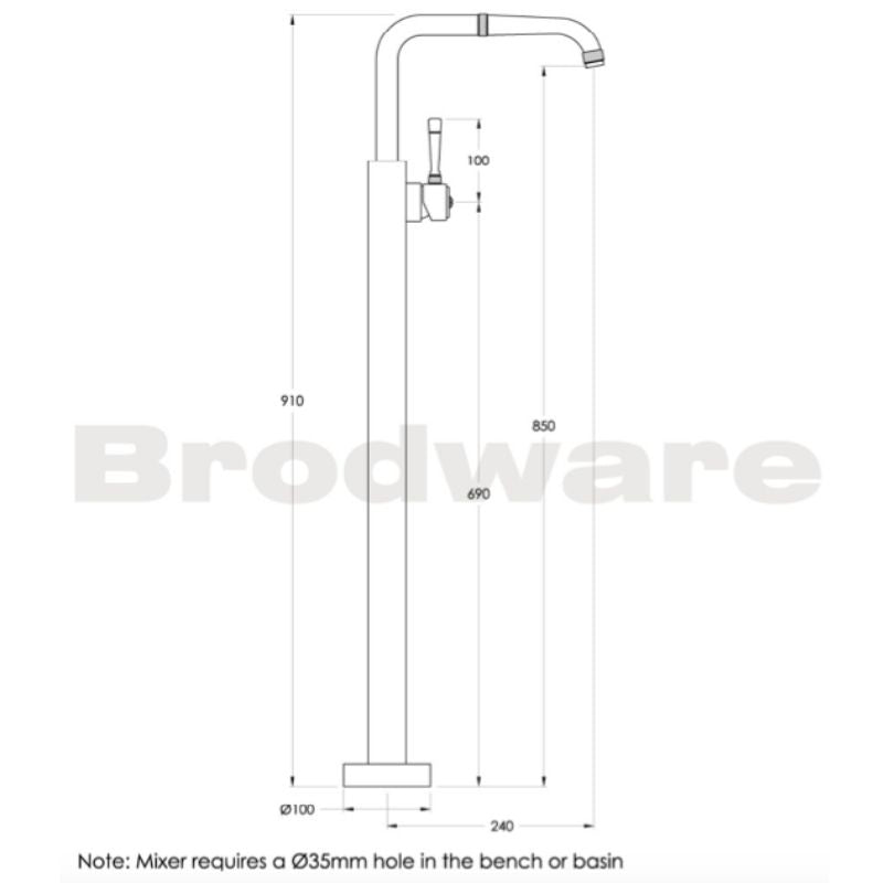 Brodware Industrica Floor Mounted Bath Mixer with Swivel Spout Spec