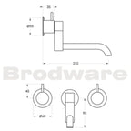 Brodware Minim Wall Set with 210mm Double Swivel Spout - Durobrite Chrome Spec
