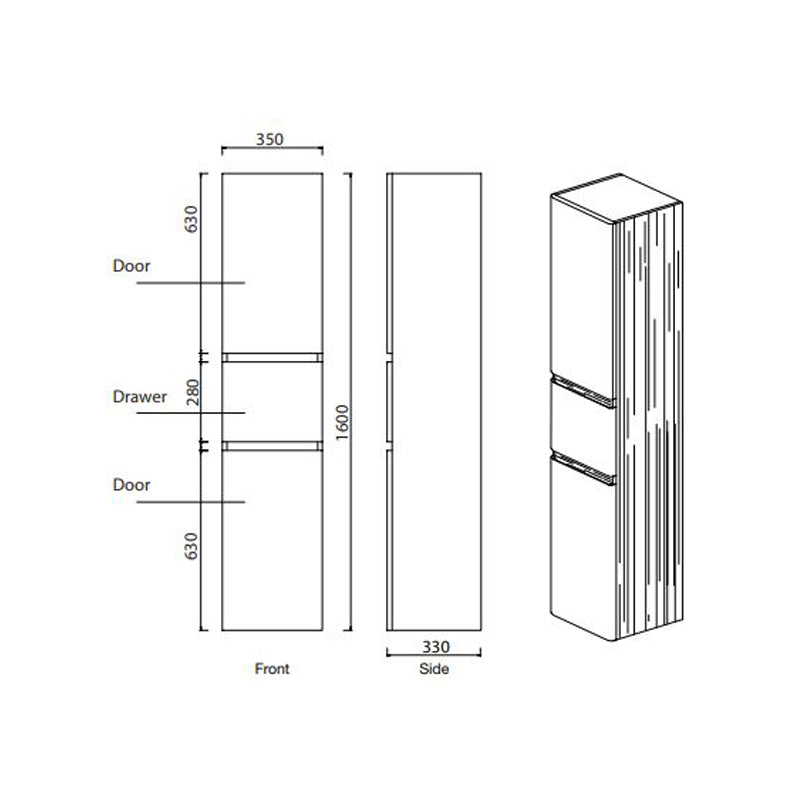 Parisi Lotus- Ash 1600 Side Storage Unit- Matt White Specification