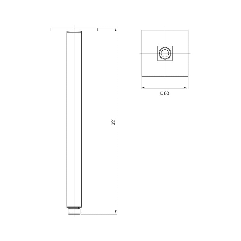 Phoenix Tapware Lexi Ceiling Arm 300mm - Matte Black Specification