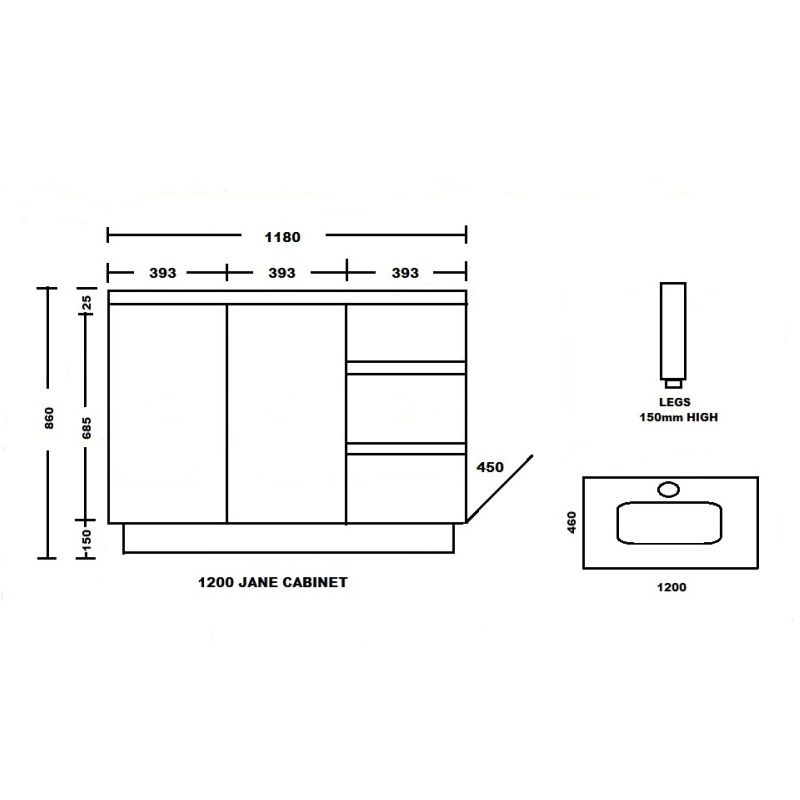 Ledin Jane Oak 1200 Freestanding Vanity with Solid Surface Top & Basin