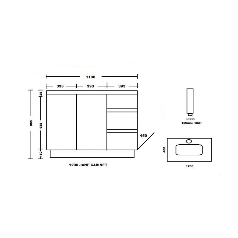 Ledin Jane 1200 Freestanding Vanity Spec