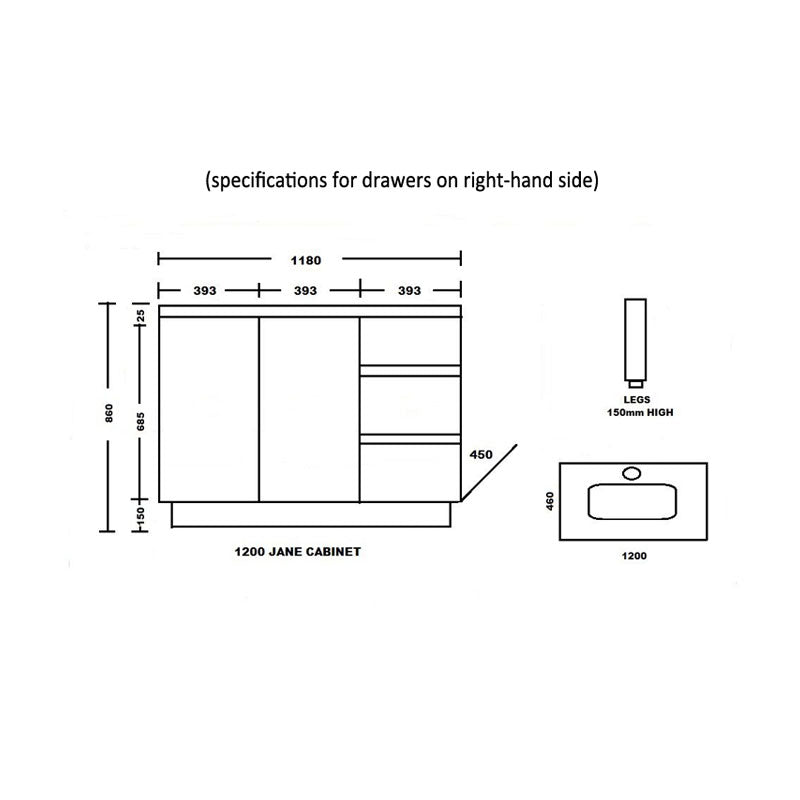 Ledin Jane 1200 Freestanding Vanity Spec