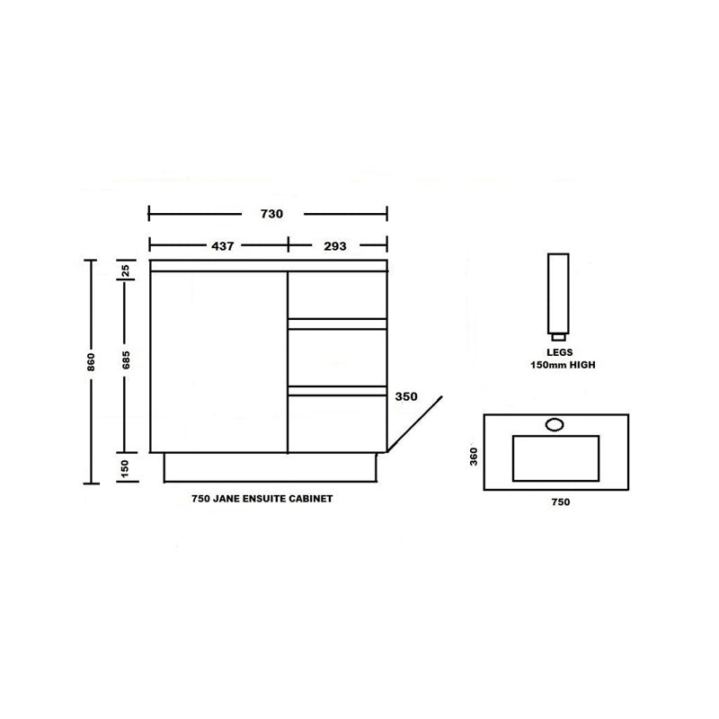 Ledin Jane Ensuite 750 Freestanding Vanity Spec