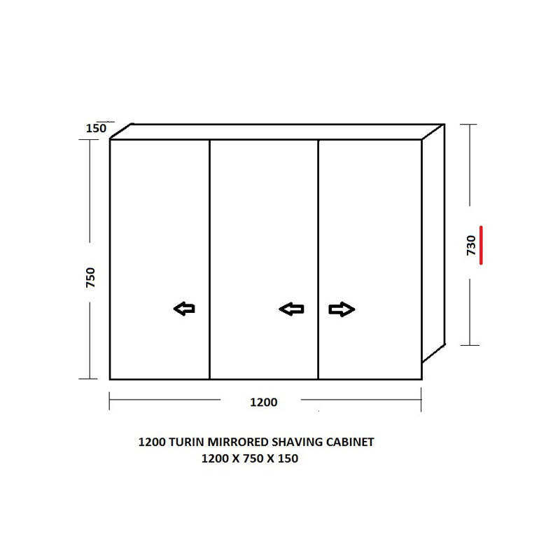 Ledin Turin 1200 Mirror Wall Cabinet Spec