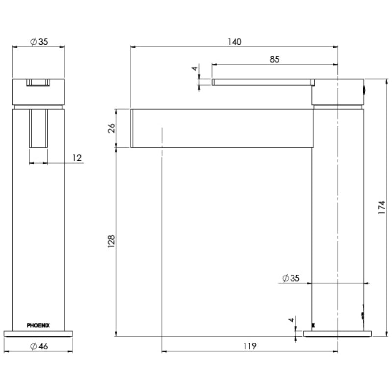 Phoenix Lexi MKII Basin Mixer - Specification